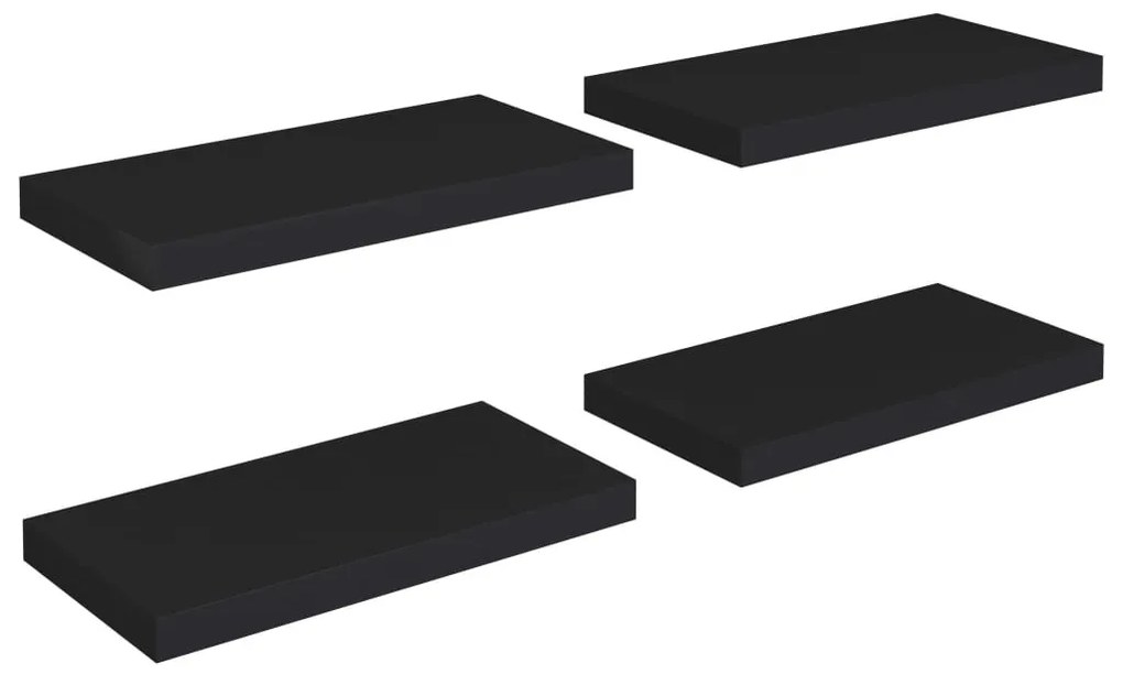 4 db fekete MDF lebegő fali polc 50 x 23 x 3,8 cm
