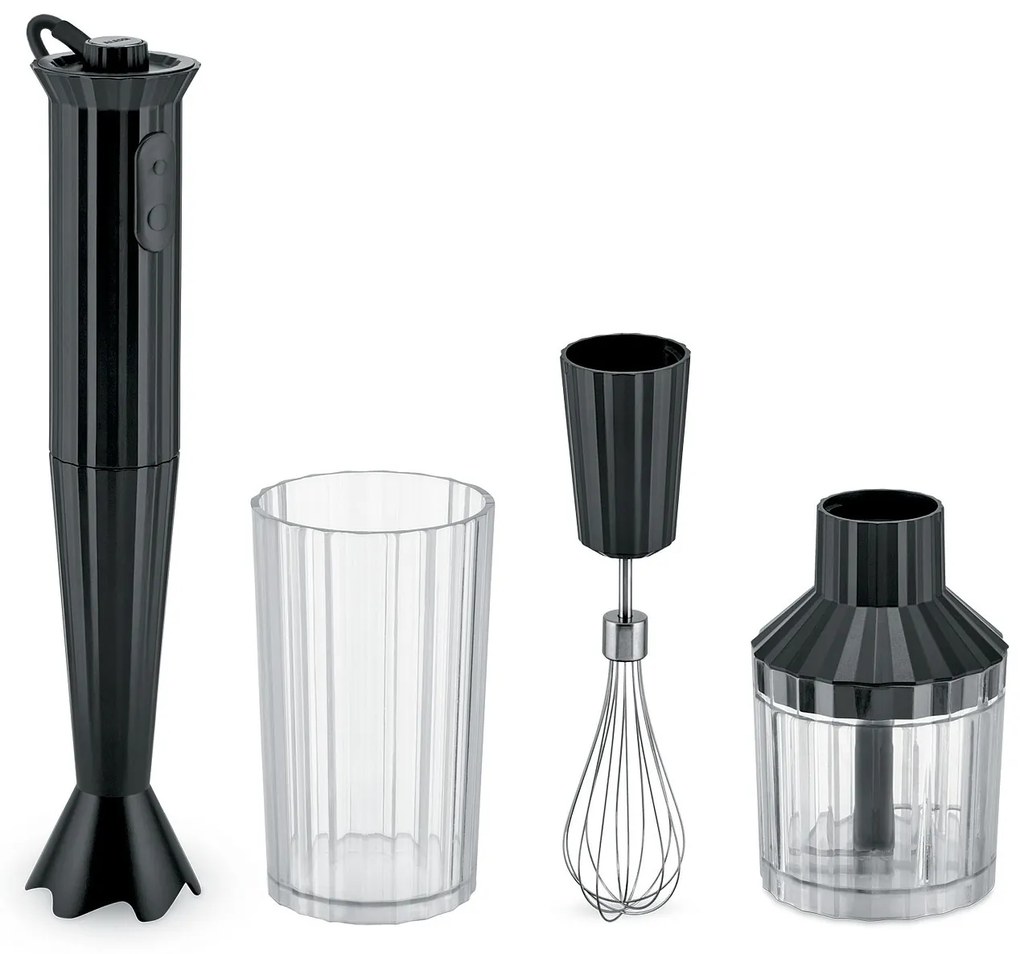 Design botmixer mérőpohárral és kézi habverővel, fekete, átm. 7 cm - Alessi
