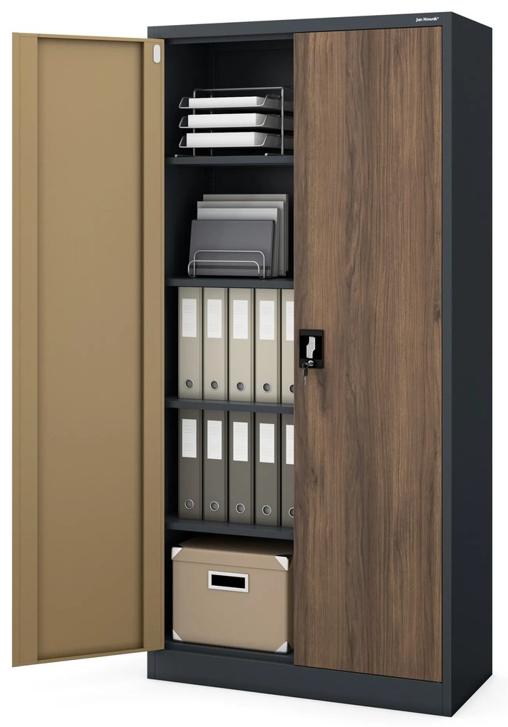 Fém iratszekrény JAN, 900 x 1850 x 400 mm, Eco Design: antracit/ dió