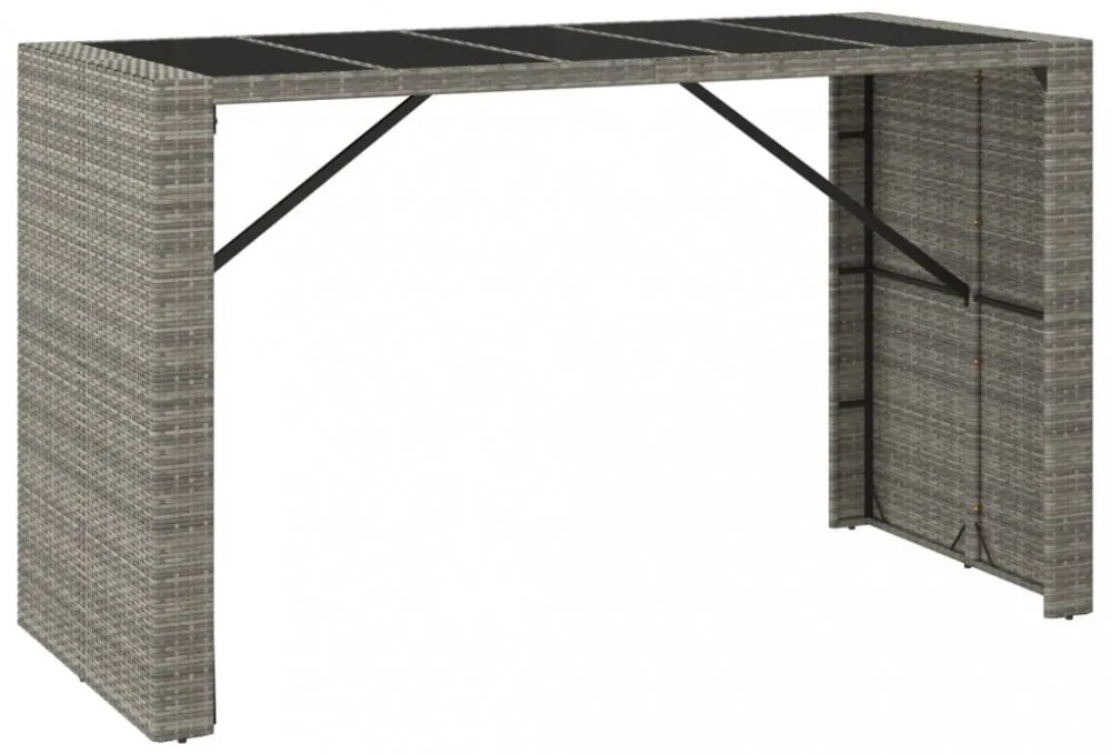 szürke polyrattan üveglapos kerti asztal 185 x 80 x 110 cm