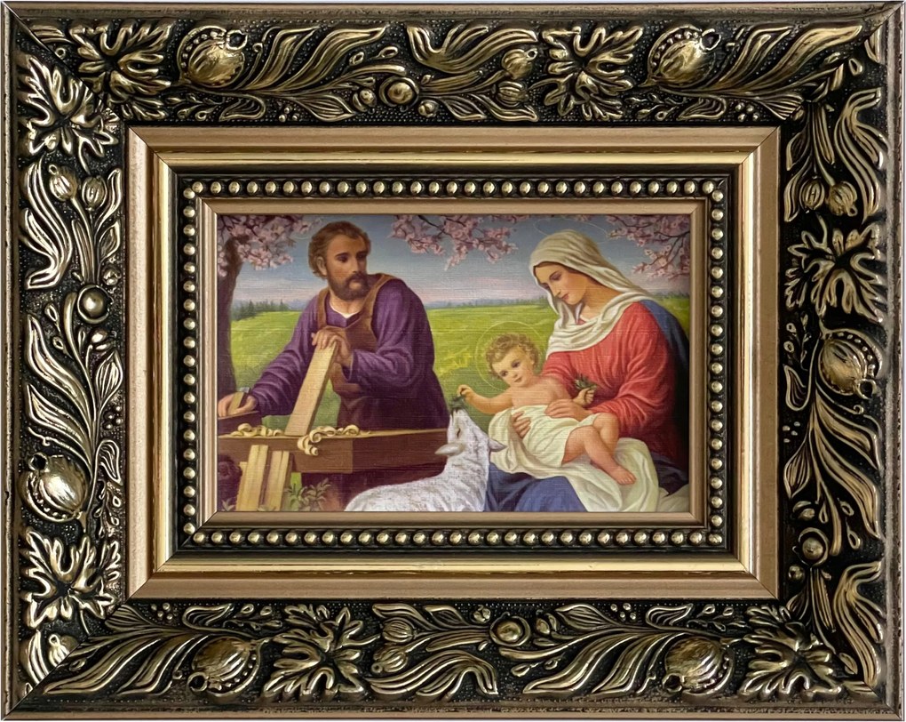 Vászonkép 20x25 Szent Család Jézus József Mária Arany Díszített Fa Keret
