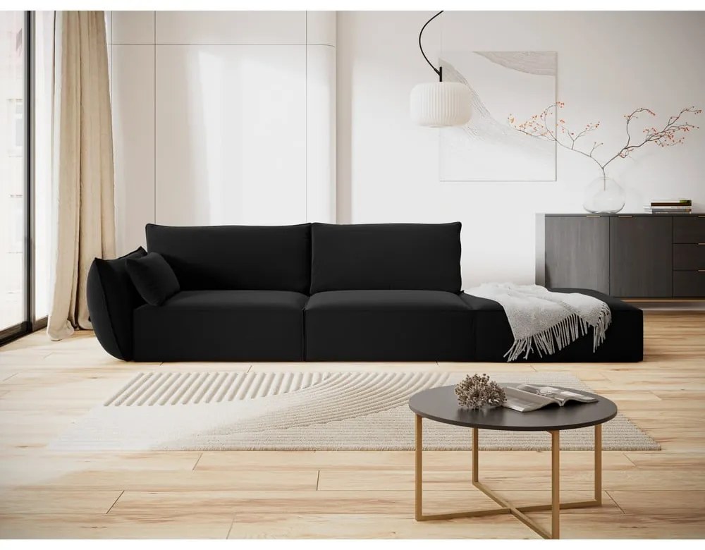 Fekete bársony kanapé, bal oldali 264 cm Vanda – Mazzini Sofas