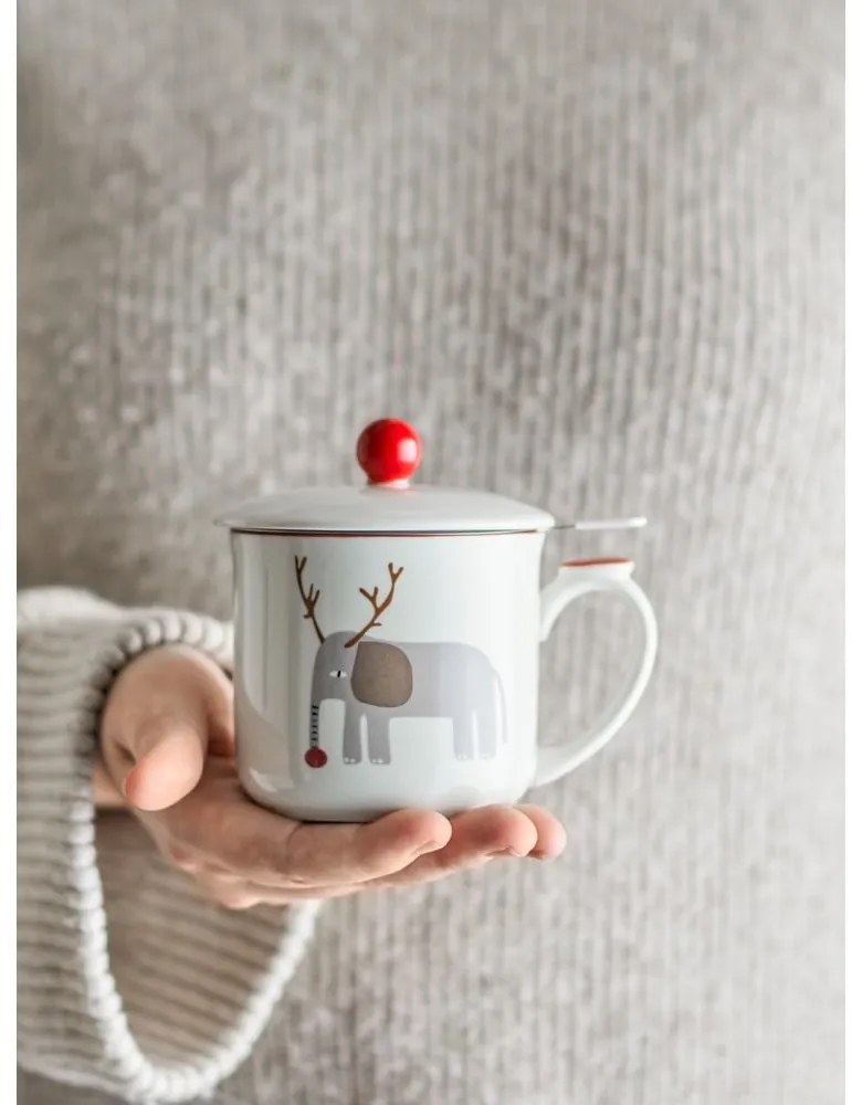 Krémszínű agyagkerámia bögre karácsonyi mintával, szűrővel 300 ml Valentin – Bloomingville