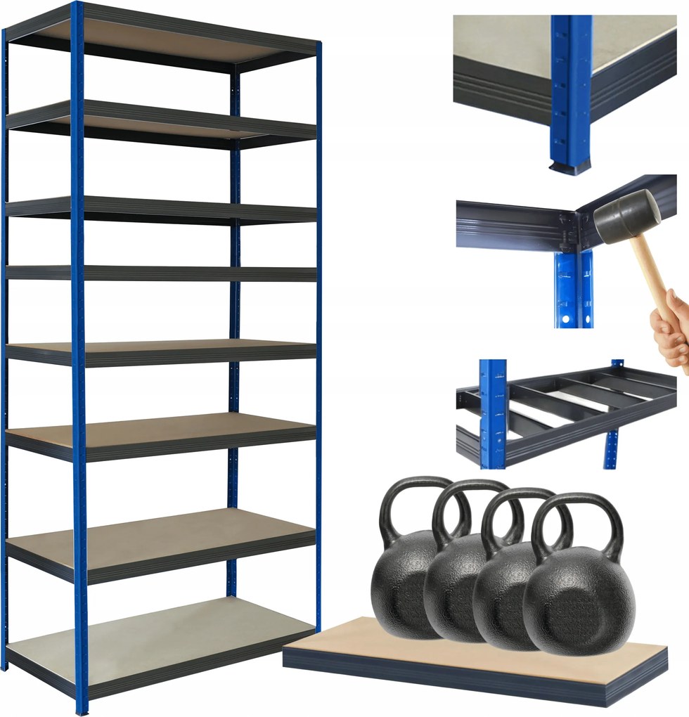 Tárolószekrény fém állvány Helios 270x100x40cm 8Px400kg Tömör Kék