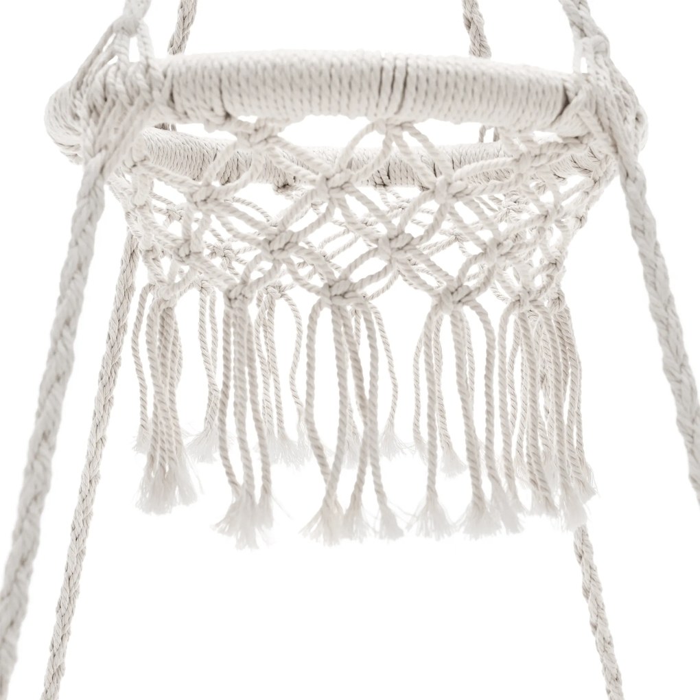 Függő hintaszék bojtokkal, fehér, DELUS