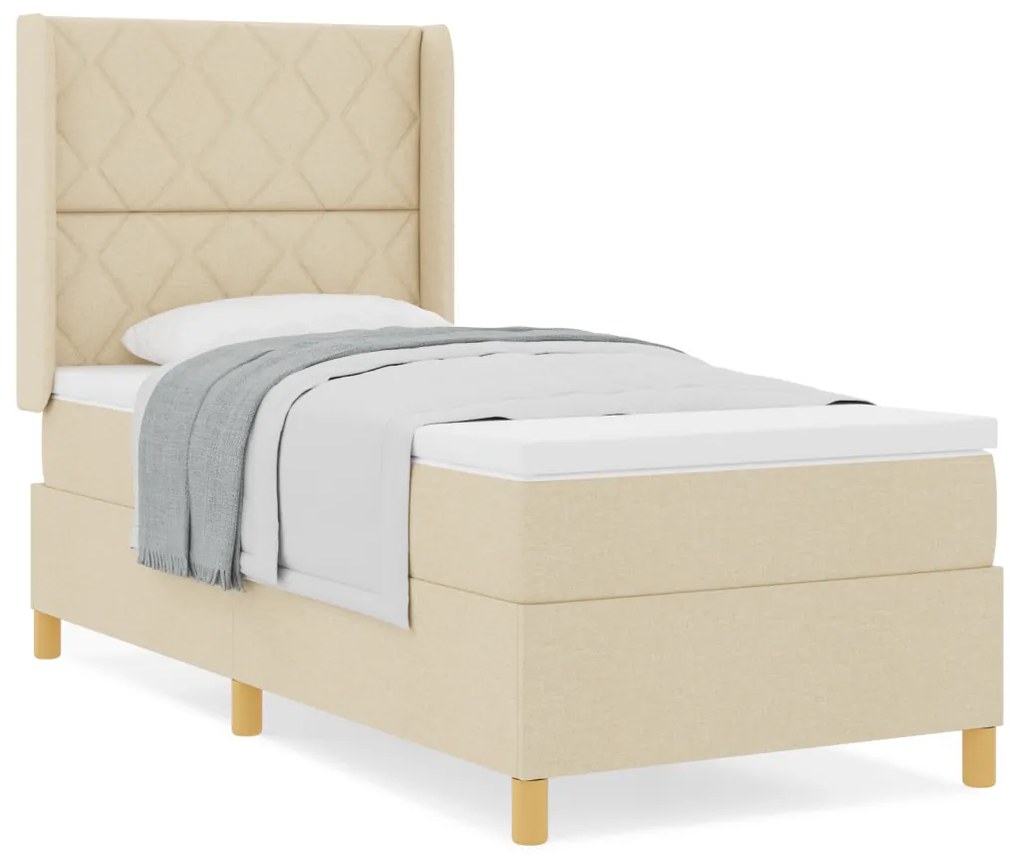 Boxspring Ágy Matraccal Krém színben - 90x200 cm Textil