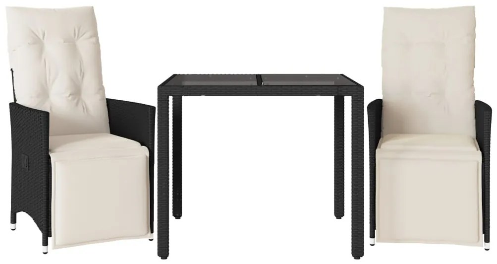 3 részes fekete polyrattan bisztrógarnitúra párnával