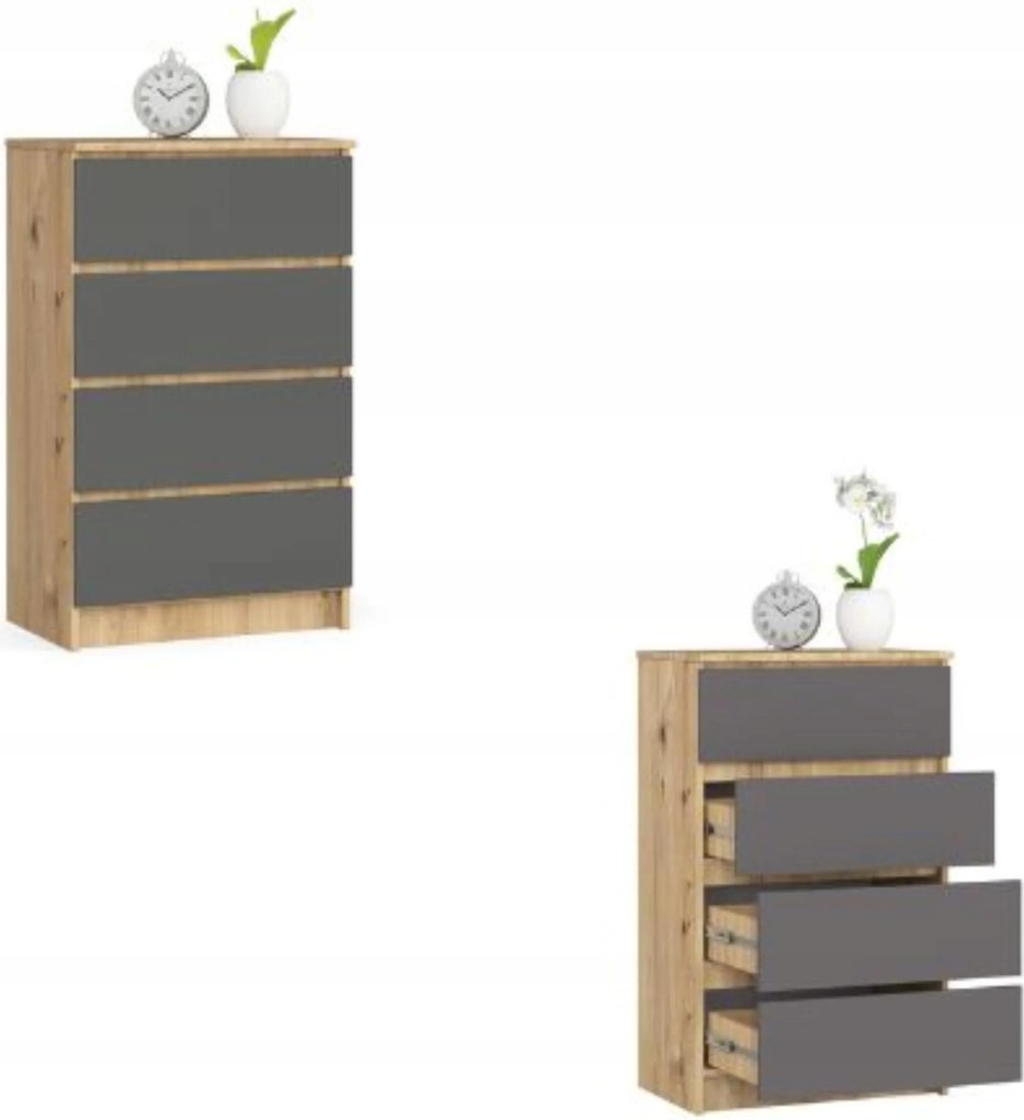 Komód szekrény K60 4 fiókos artisan grafit Akd