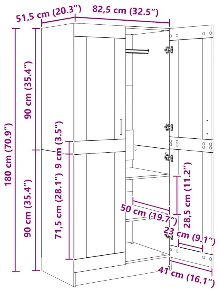 Ruhásszekrény polcokkal Öreg fa 82.5 x 51.5 x 180 cm Faanyag