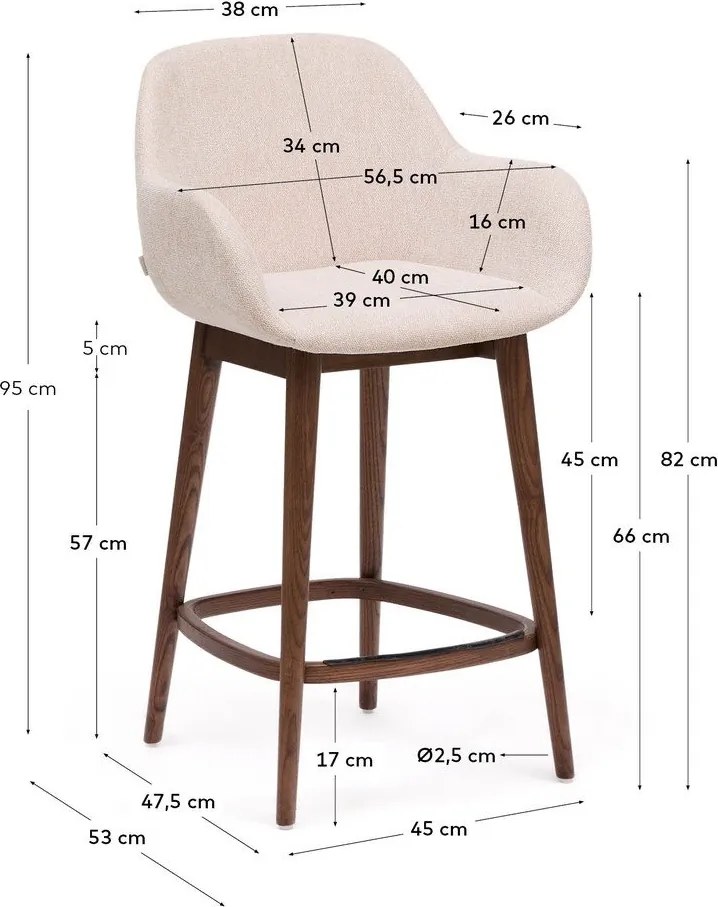 Bézs kárpitozott karfás bárszék (ülésmagasság 66 cm) Konna – Kave Home