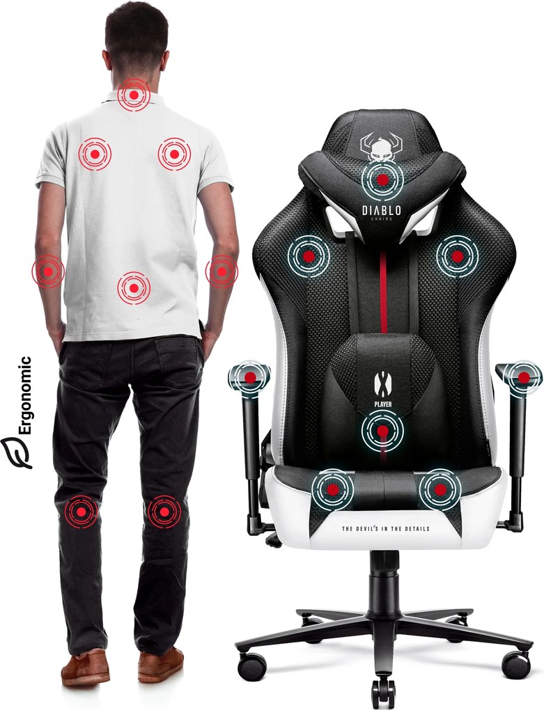 Gamer szék szövet fehér-fekete King Size: Diablo X-Player 2.0