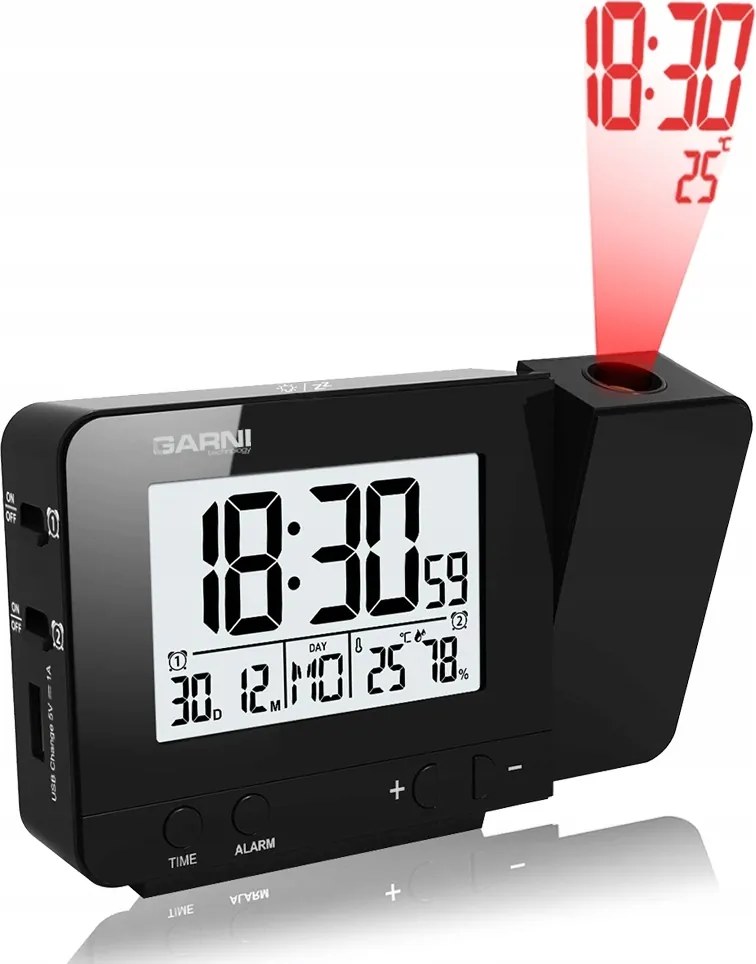 Digitális ébresztőóra idő- és beltéri hőmérséklet-kivetítéssel Garni 140