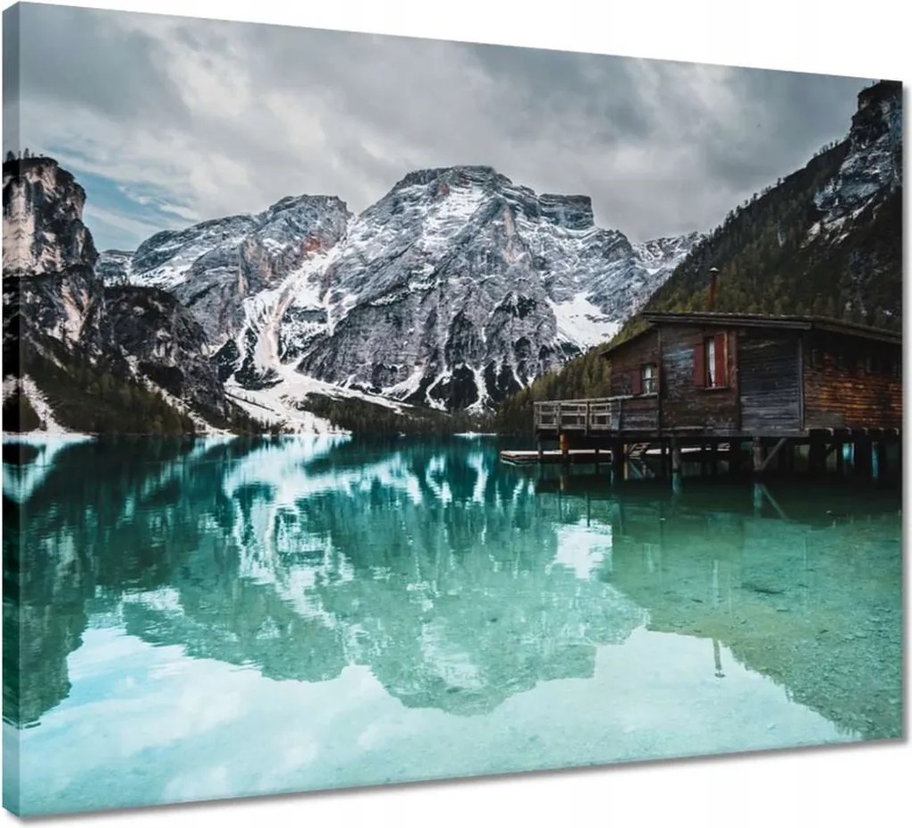 Vászonkép 50x40 Fa házikó a hegyekben