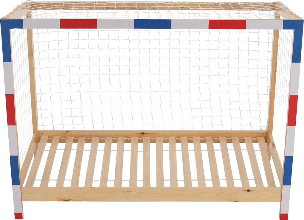 Montessori ágy, természetes/fehér/kék/piros, 90x200, FUTAL