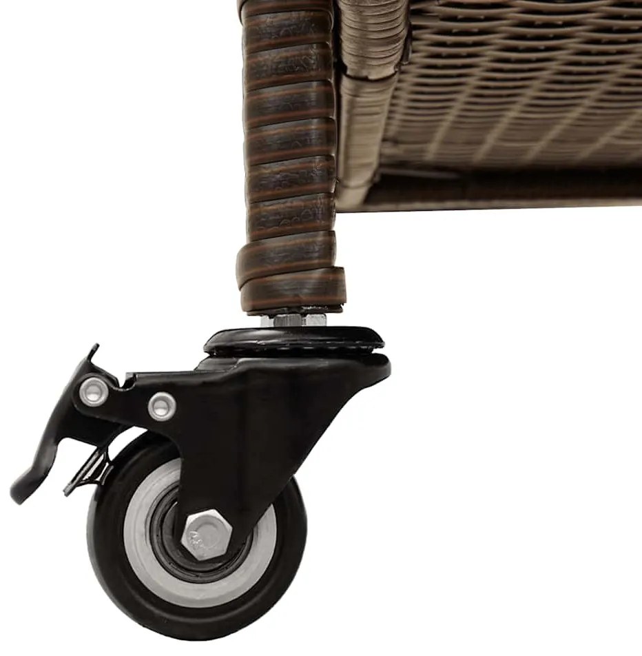 barna polyrattan kerti tárolóláda kerekekkel 110x55x73 cm