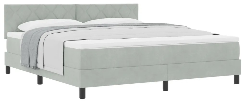 Boxspring Ágy Matraccal Világosszürke Szuper King Bársony