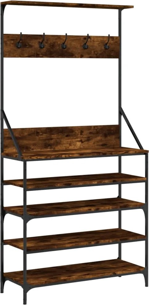 vidaXL füstös tölgy színű ruhafogas cipőpolccal 90x34x184 cm