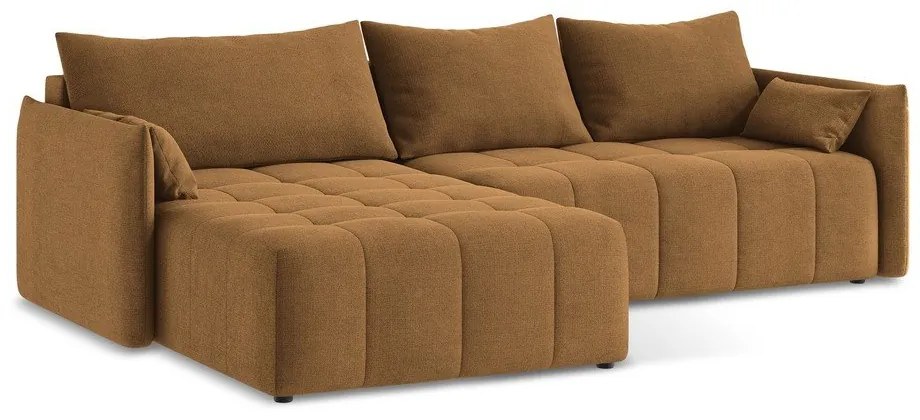 Terrakotta színű kinyitható-tárolóhelyes sarokkanapé (bal oldali-heverő résszel) Moku – Makamii