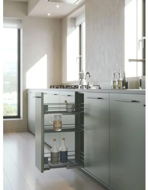 Konyhai fémrács, 300mm, oldalra szerelhető, antracit, teljes kihúzás, csillapított záródás, rejtett fióksín, 3 kosár SIGE, Infinity Line 004