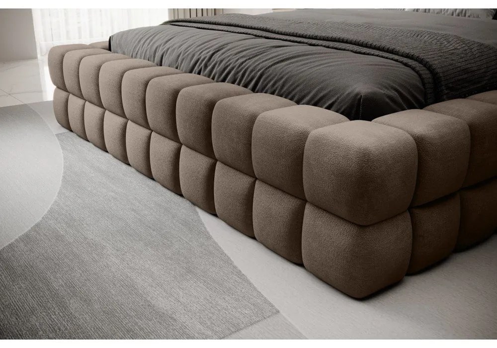 Világosbarna kárpitozott ágyneműtartós franciaágy ágyráccsal 140x200 cm Dizzle – ELTAP