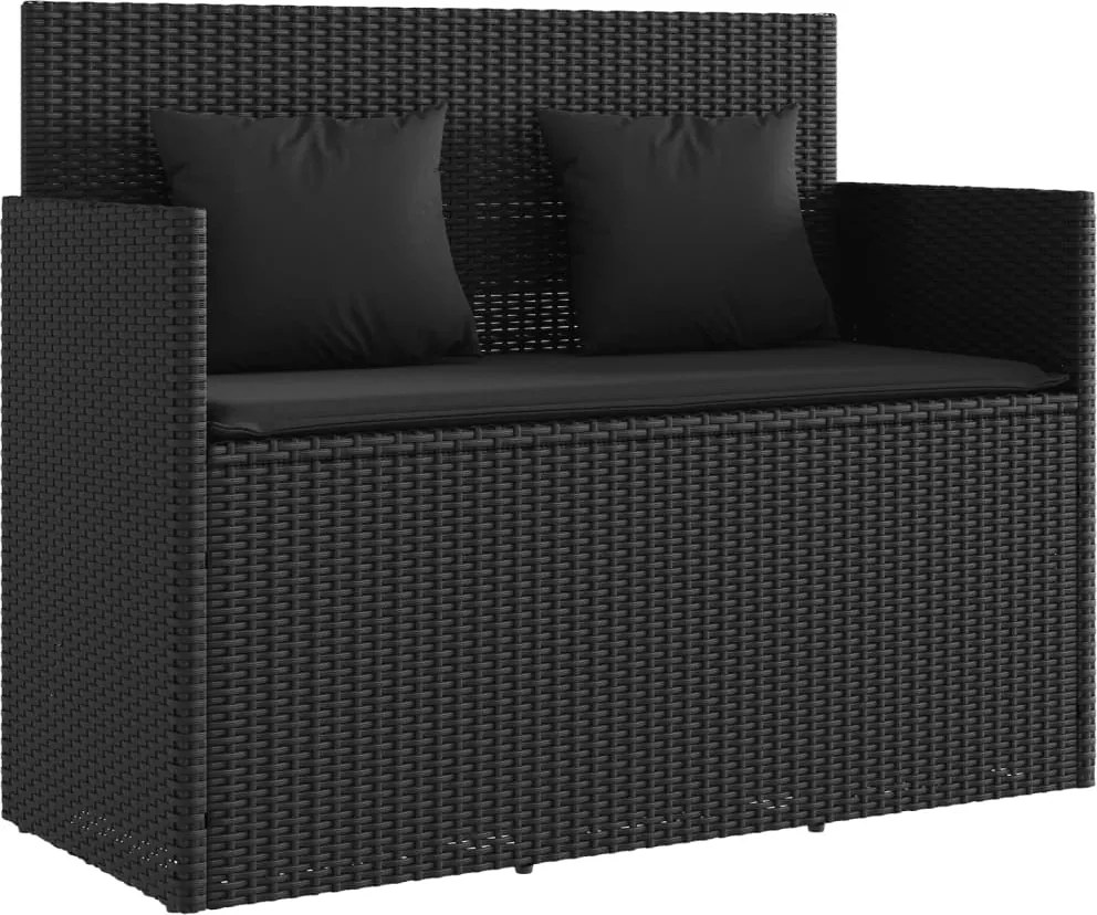 vidaXL fekete polyrattan kerti pad párnával