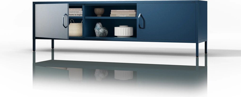 TV-szekrény fém széles XL lábakon sötétkék, 1700x400x500 mm: ROSARIA