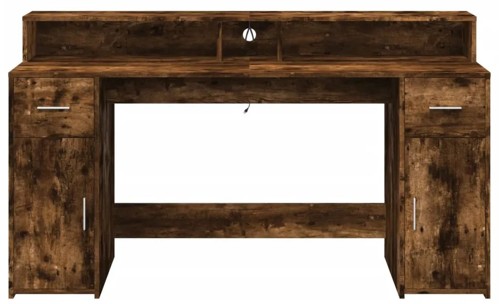 füstös tölgy színű szerelt fa íróasztal LED-ekkel 160x55x91 cm