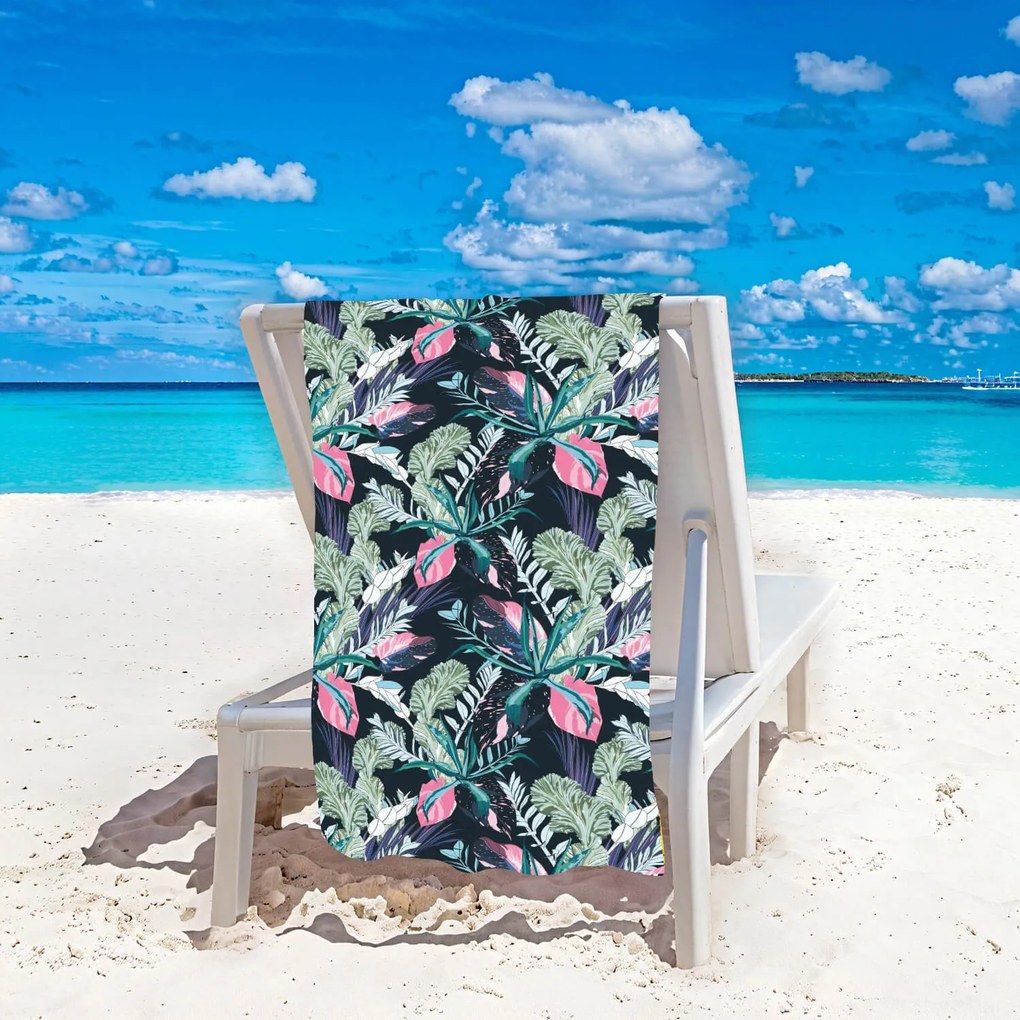 Strandtörölköző NIGHT BLOSSOM 100x180 cm fekete, 100% mikroszálas