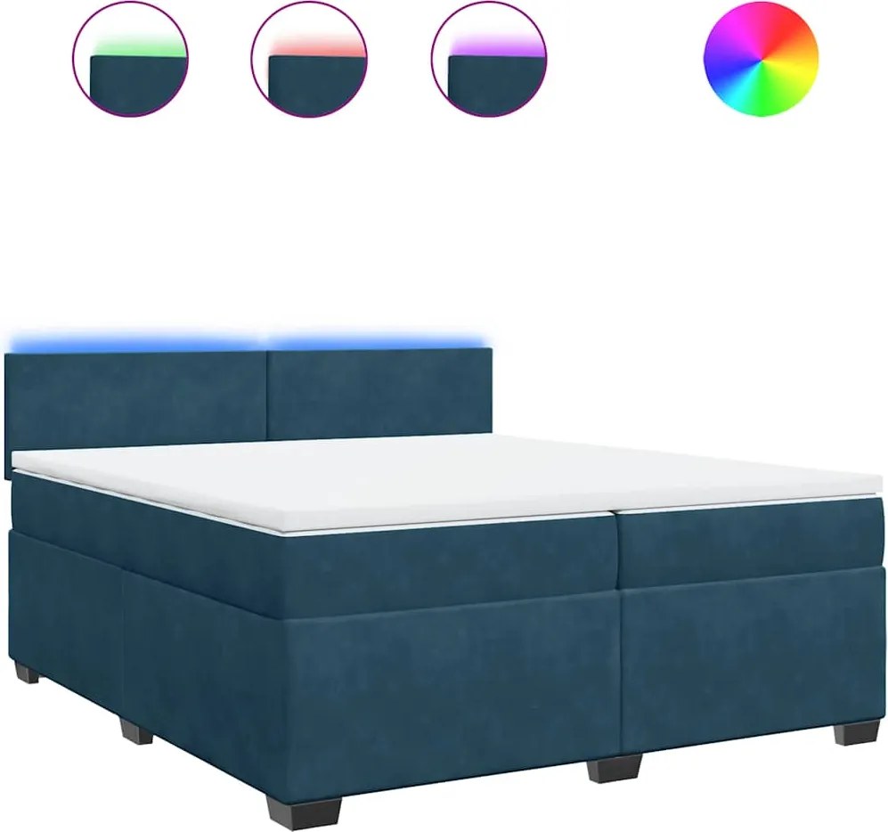 vidaXL kék bársony rugós ágy matraccal 200x200 cm