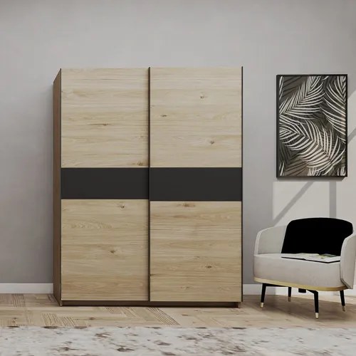 BERNO ruhásszekrény, 150 cm | Jackson hickory tölgy + Antracit