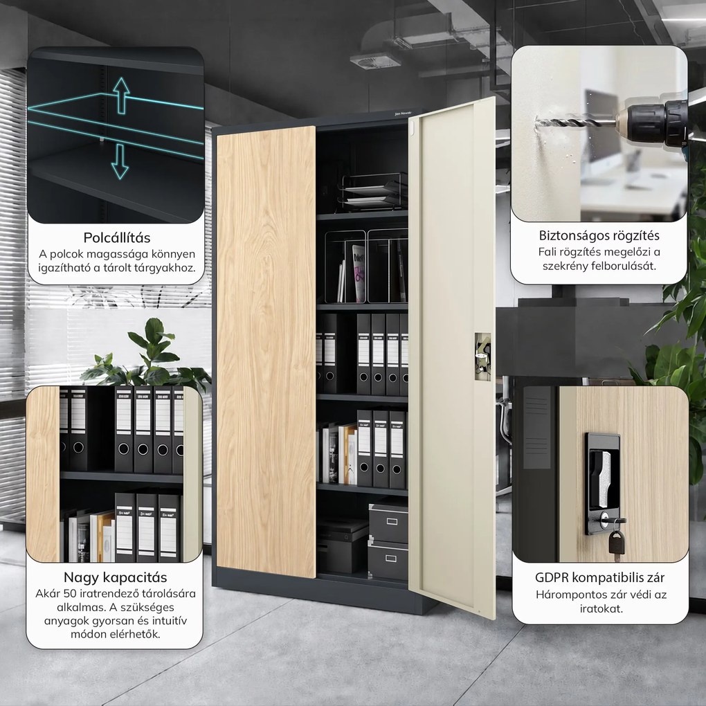 Irodai iratszekrény antracit / sonoma tölgy: Eco Design JAN 900 x 1850 x 400 mm