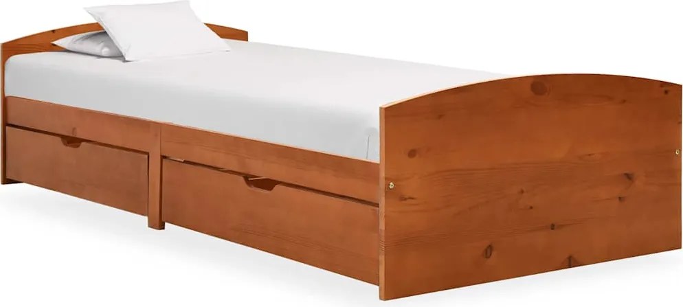 vidaXL mézbarna tömör fenyőfa ágykeret 2 fiókkal 90 x 200 cm