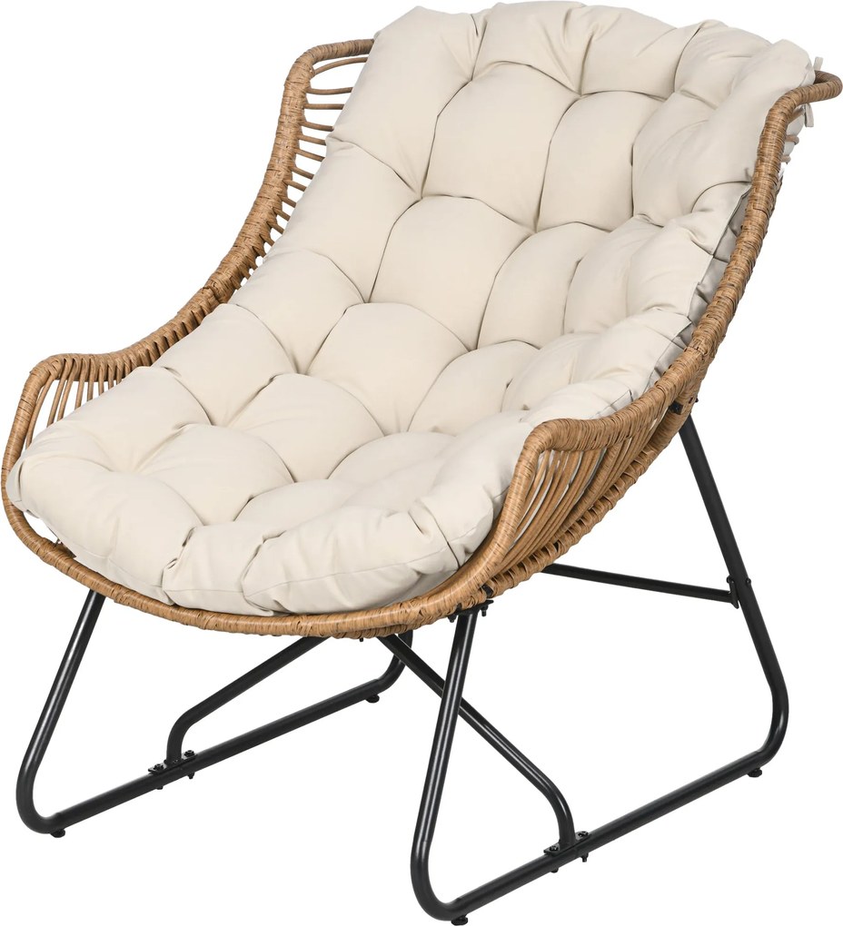 Outsunny Rattan Fotel Kivehető Kárpittal, Párnázott, Kültéri Poli Rattan Fotel, Kosárka Fotel 120kg teherbírással, Kerti Fotelek Teraszra, Erkélyre, F