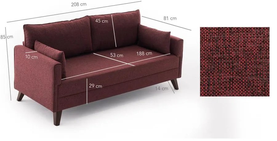 3 személyes kanapé Bella Sofa For 3 Pr - Bordó