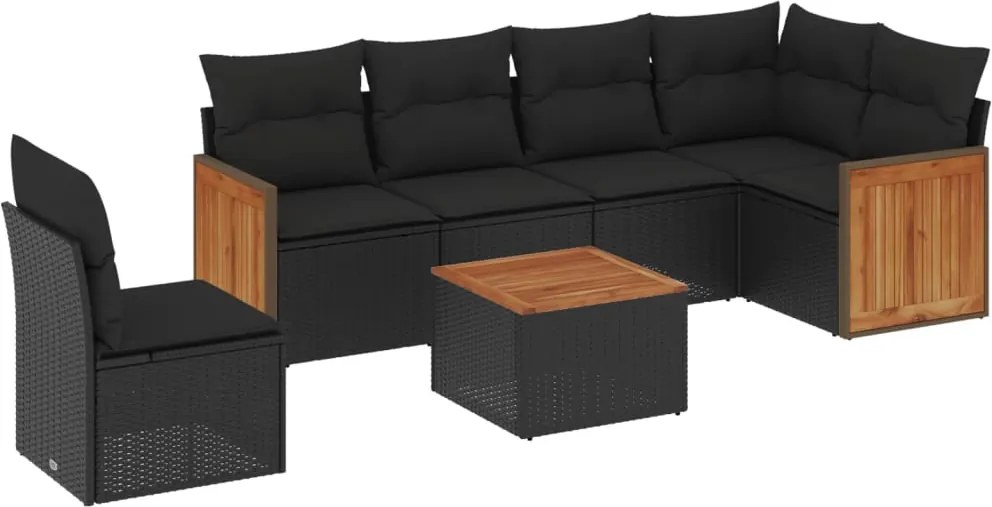 vidaXL 7 részes fekete polyrattan kerti ülőgarnitúra párnával