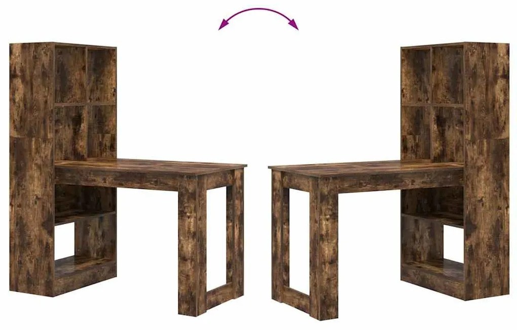 Asztal polcokkal Füstölt tölgy 122 x 67 x 145 cm Faanyag