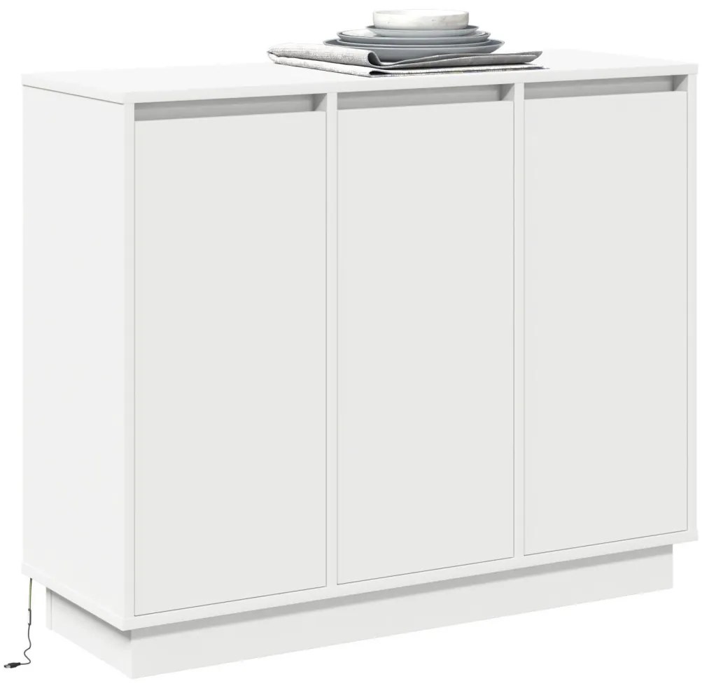 LED-es oldalpanel, fehér, 90x32x75 cm, mérnöki fa