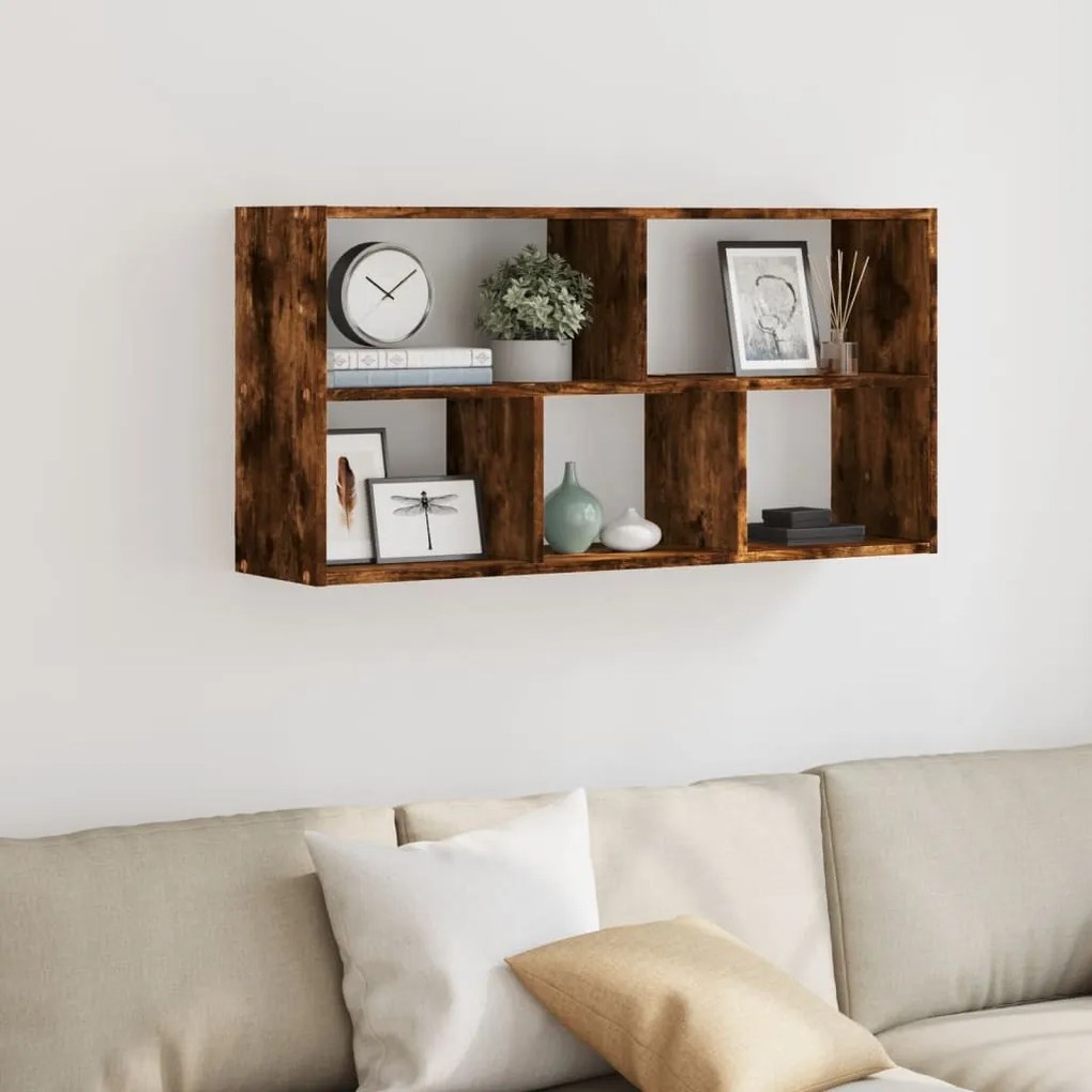 füstös tölgy színű szerelt fa fali polc 100 x 25 x 50 cm