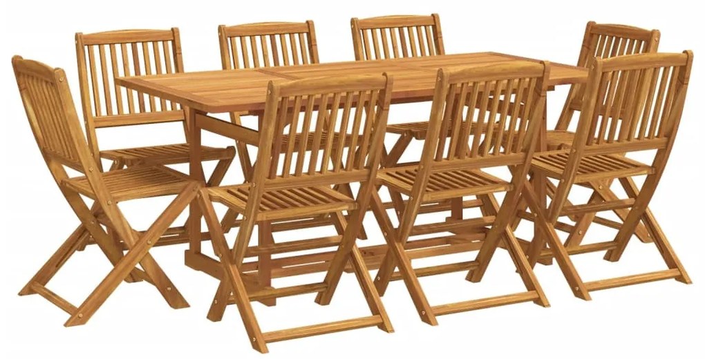 9 részes tömör akácfa kerti étkezőgarnitúra 180 x 90 x 75 cm
