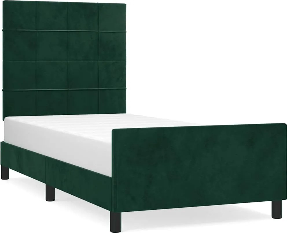 vidaXL sötétzöld bársony ágykeret matrac nélkül 100x200 cm