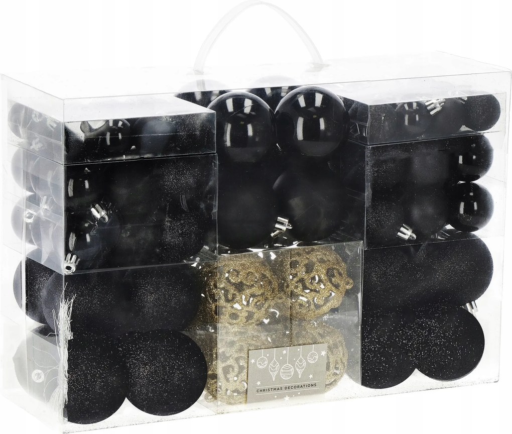 Karácsonyfadísz Fekete Arany Szett 6/4/3cm 100db-os MIX Karácsonyfadíszek