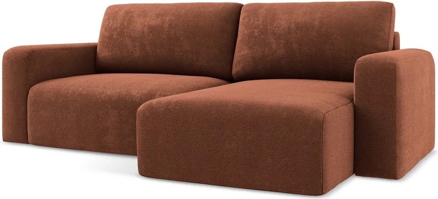 Terrakotta színű zsenília kinyitható-tárolóhelyes sarokkanapé (jobb oldali-heverő résszel) Kona – Makamii