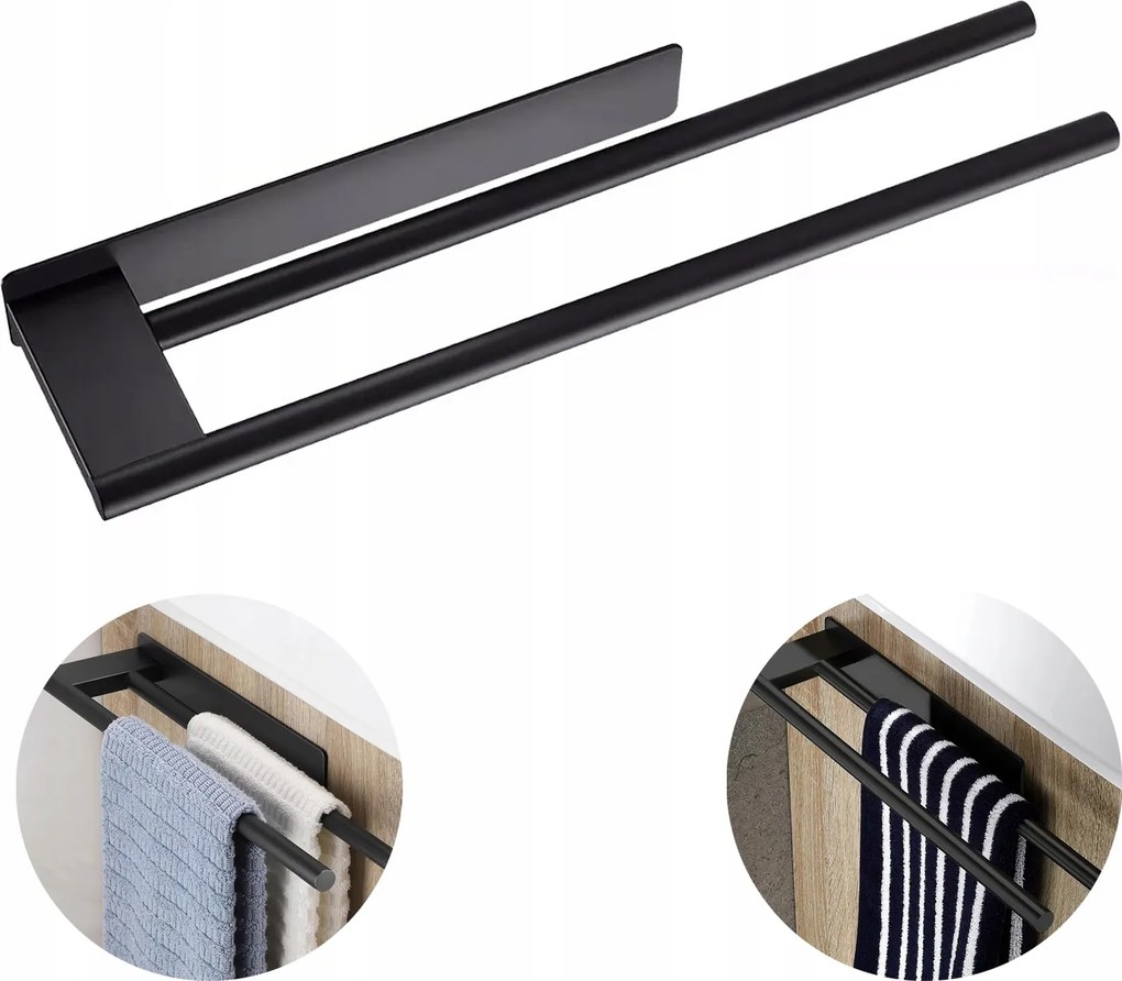 Törölközőtartó Fali Fekete Létra Alumínium Rúd Loft 39 CM