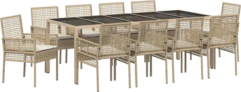 vidaXL Kert étkező szett 11 pcs Bézs polirattan