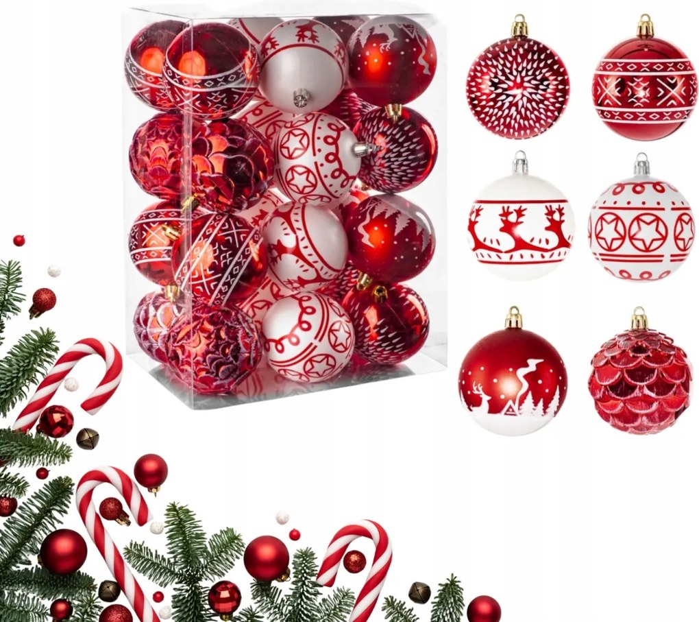 Törhetetlen karácsonyfadísz 24 db-os 7cm Karácsonyi Bomba Szett