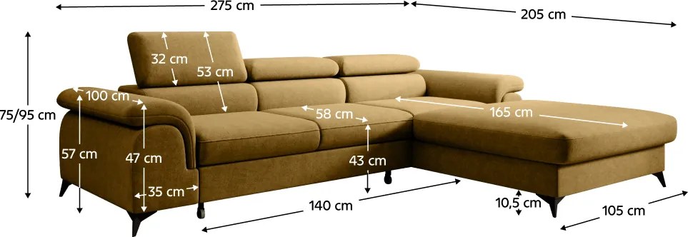 Kihúzható ülőgarnitúra, mustárszínű, jobbos, HORTY ROH