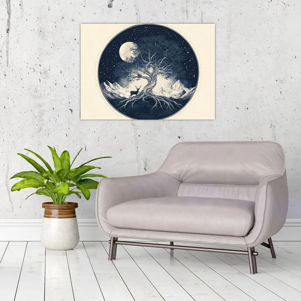 Kép – Mágikus fa szarvassal I. (70x50 cm)