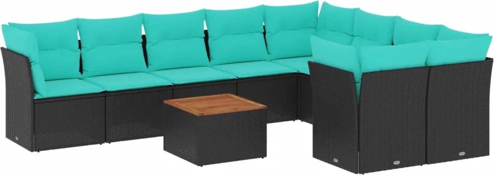 vidaXL 10 részes fekete polyrattan kerti ülőgarnitúra párnával