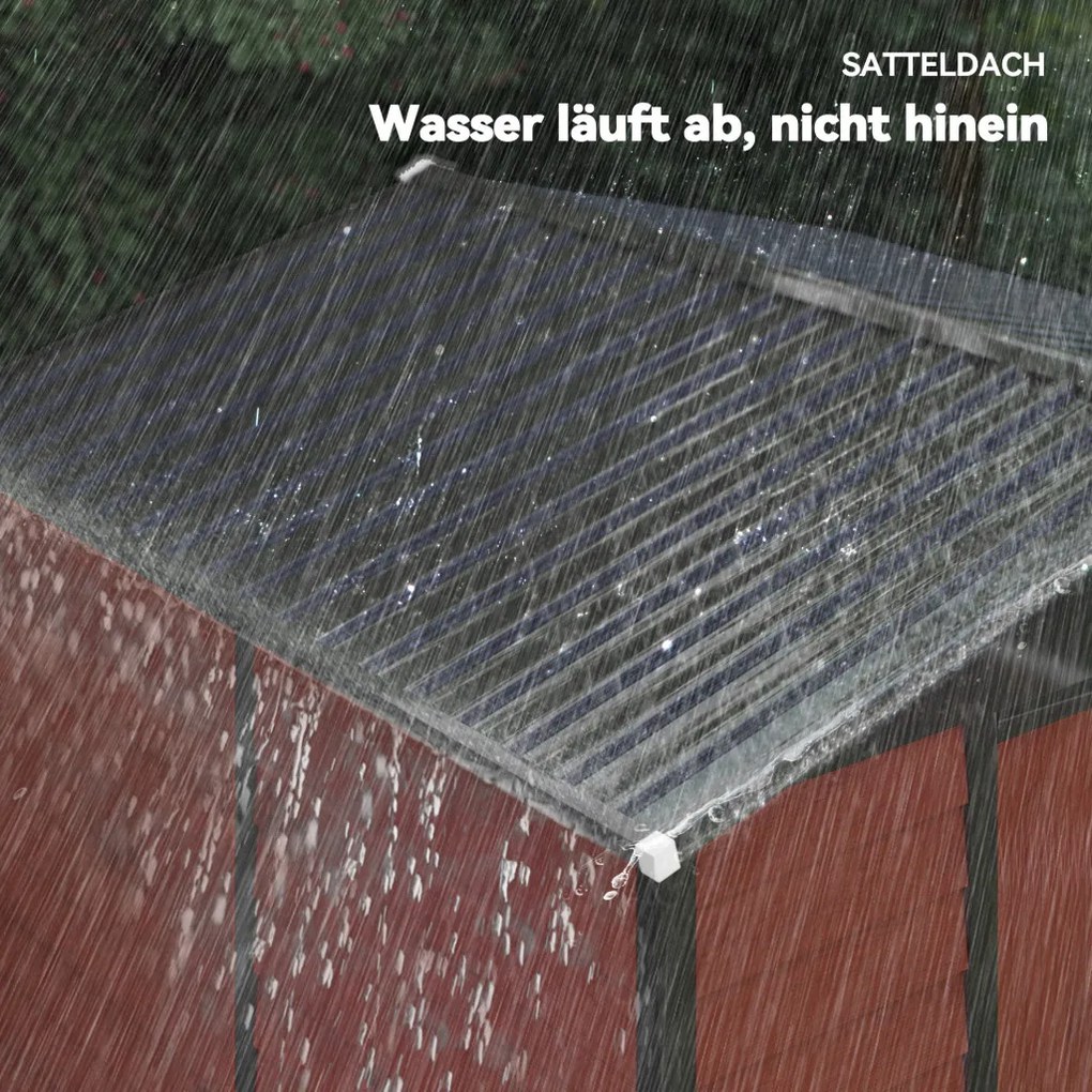 Kerti Ház fém kerti fészer, időjárásálló és rozsdamentes, zárható, 2,40 x 2,06 x 1,98 m, teakfa