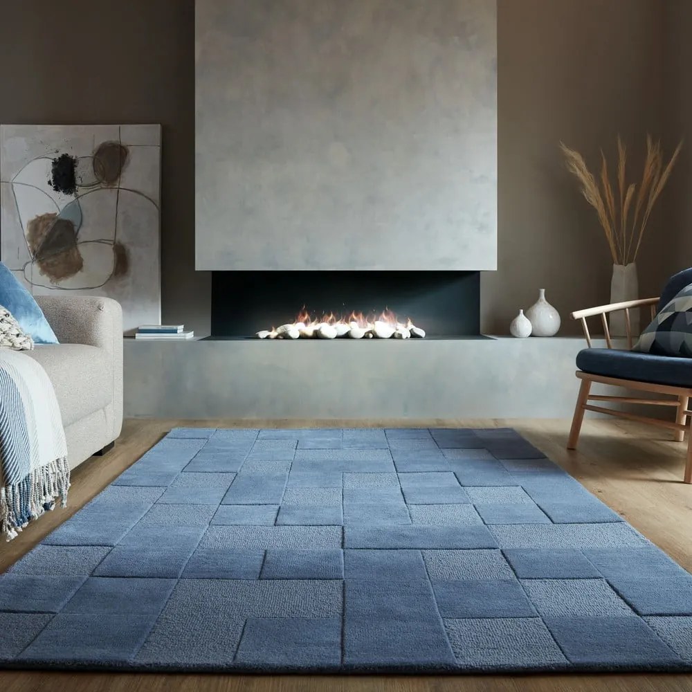 Sötétkék kézi szövésű gyapjú szőnyeg 200x290 cm Checkerboard – Flair Rugs